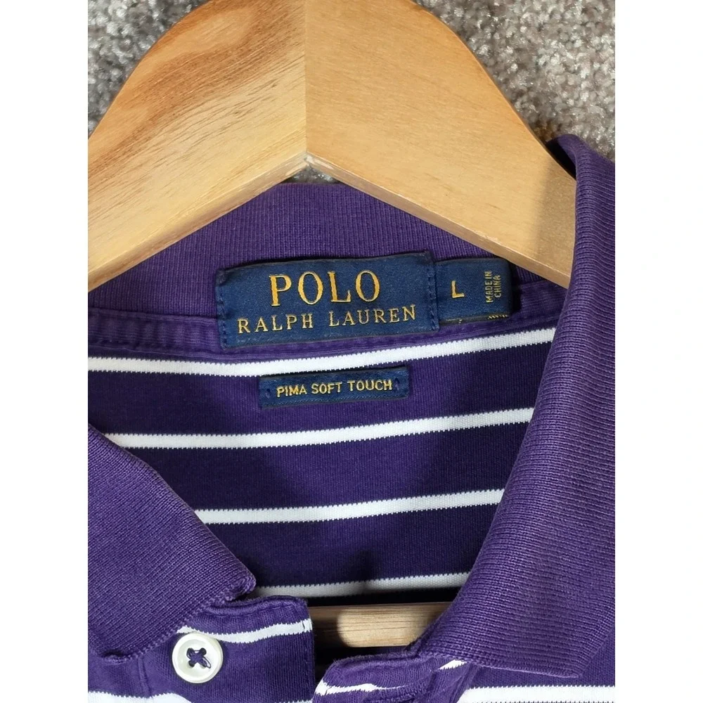 Polo Ralph Lauren Men's Large Pima Soft Touch Striped Polo Shirt Purple White